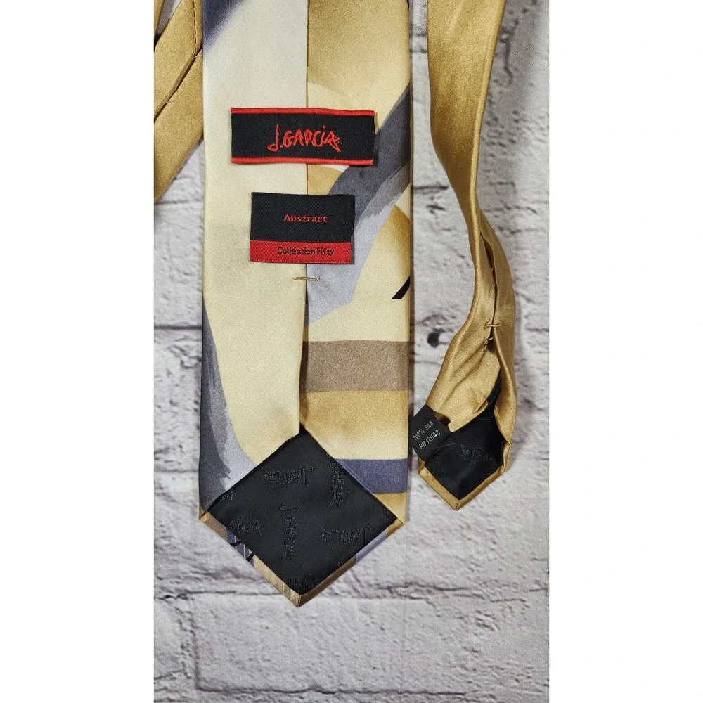 VTG J Garcia Silk Tie 2pc Mens Gold Abstract Collection 50 Music Manuscript